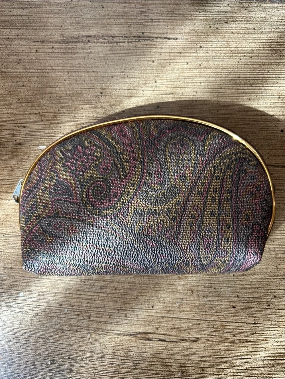 Vintage Matryoshka Paisley Print Vinyl W/ Golden Piping Accents Travel Pouch Set